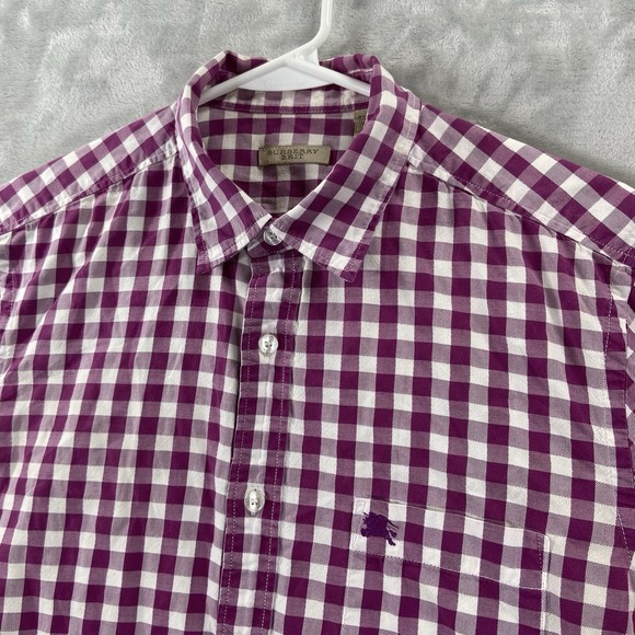 Burberry Brit Shirt men's Large Button Up Plaid Purple Long Sleeve 100% Cotton - Picture 2 of 13